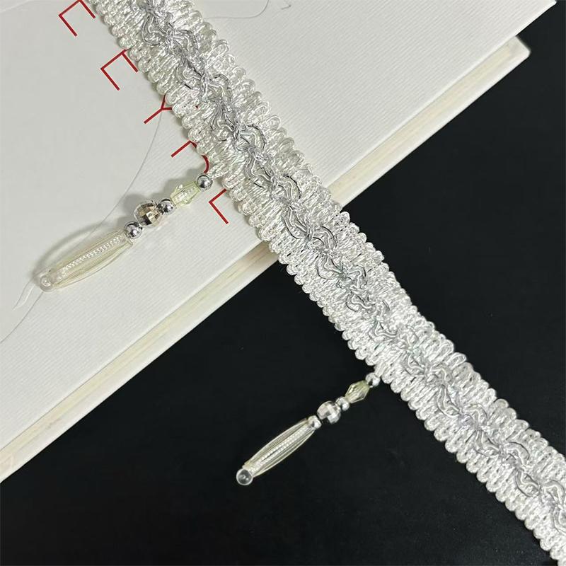 12m Crystal Bead Pendant Tassel Lace DIY Upholstery Chandelier Tablecloth Dust Cover Edge Trim Ribbon Curtain Sewing Accessory fixed length 12m