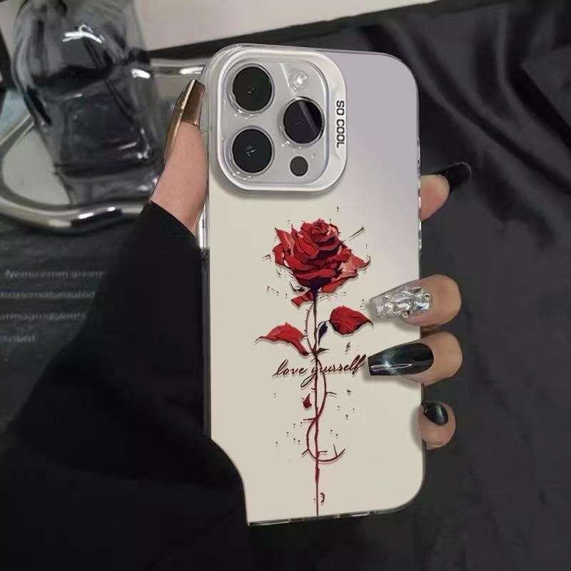 English Red Rose Case for iPhone 15 Pro, 16 Pro Max, 17 Air