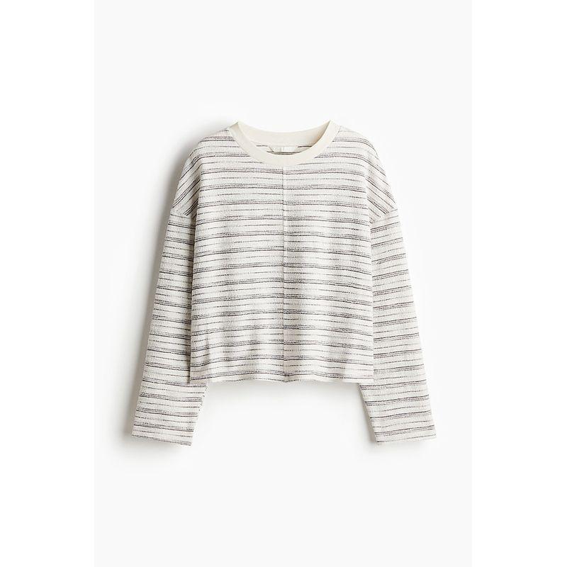 

HM 2025 Лето Новая Удобная Повседневная Текстурированная Трикотажная Футболка 1278055 White/dark gray Stripes 155/80(XS)