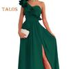 Lady Evening Dress One Shoulder Sleeveless Split Hem Solid Color Ruffle Pleated Solid Color Off Shoulder Prom Cocktail Party Maxi Dress Ball Gown