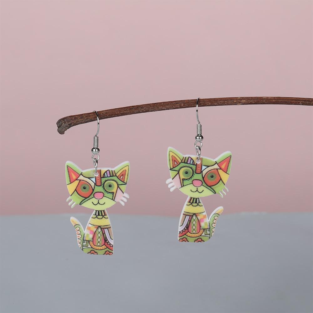 Cartoon Colorful Cat Cute Earrings, Full Hosting Environmentally Friendly Acrylic Earrings.