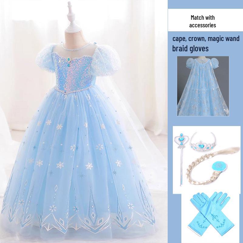 Elsa Princess Short-Sleeve Evening Gown for Girls - Summer 2025 Style Birthday Dress