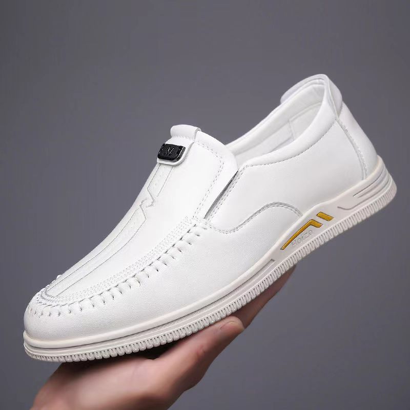 Summer Breathable Cowhide Designer Brand Men's Cowhide Lazy Bean Shoes New Men's Breathable Round Toe Soft Soled Loafers