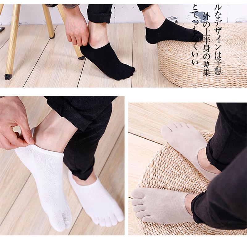 5 Pairs Spring Summer Casual Ankle Socks with Fingers Men's Breathable Sport Running Solid Black White Invisible Split Toe Socks