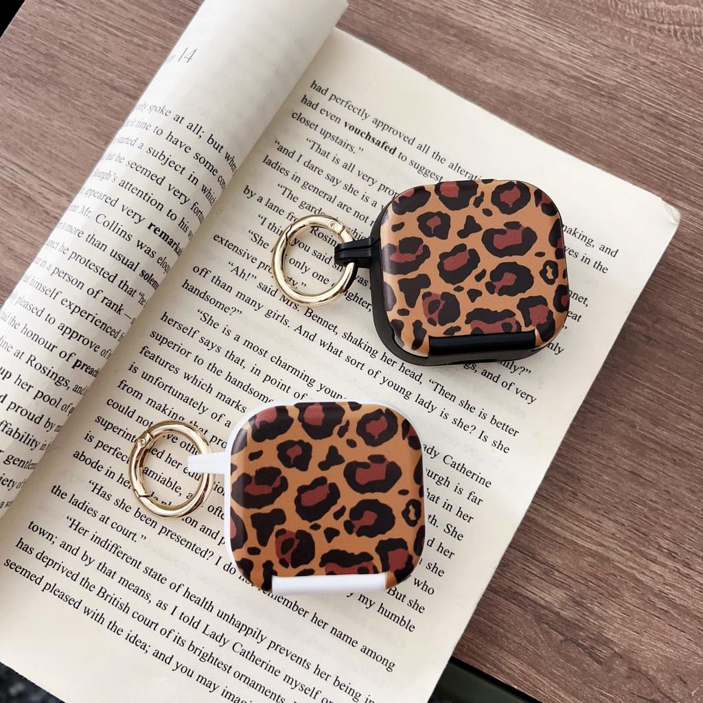 For AirPods 4 Protective Case PC + TPU Leopard Earphone Cover with Mirror and Hook