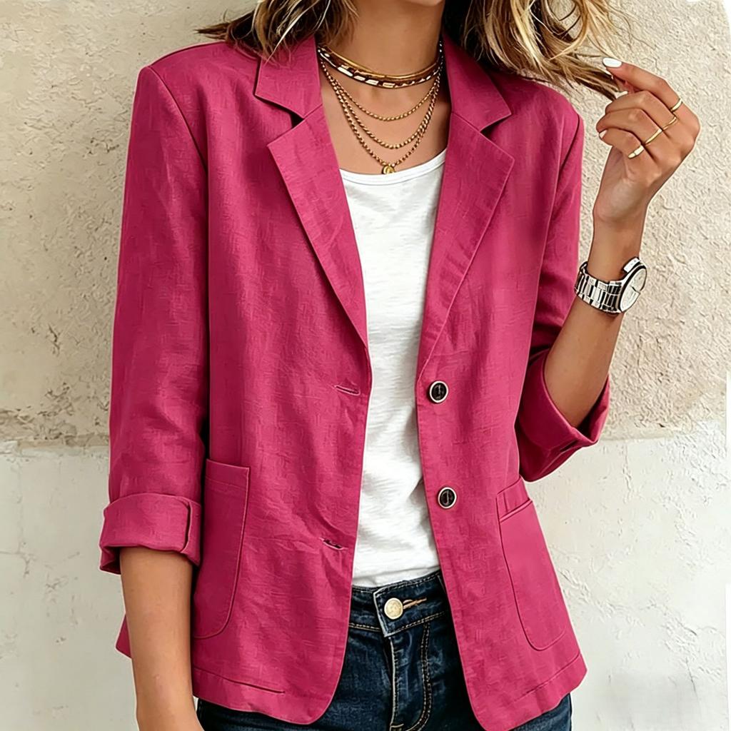 Women's Casual Loose Fit Long Sleeve Blazer Jacket Lightweight Button Front Pockets Office Workwear Outerwear
