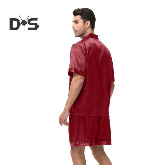 2 Teile/satz Männer Pyjamas Set Revers Kurzarm Einreiher Tops Elastische Taille Shorts Set Einfarbig Satin Nachtwäsche