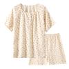 Cotton Yarn Pajamas Women's Summer Round Neck Short-sleeved Shorts Pullover Shoulder Plug Sweet Summer Thin Cotton Loungewear Set