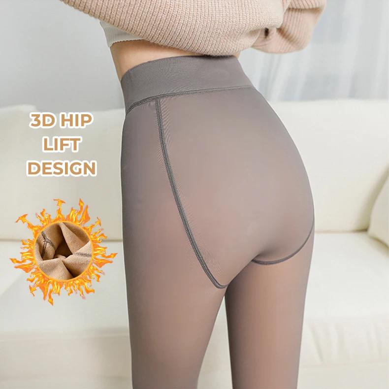 Verdickte Thermoleggings Damen Winter Fleece Samt Thermo Strumpfhose Hohe Taille Elastisch Sexy Durchscheinende Strumpfhose