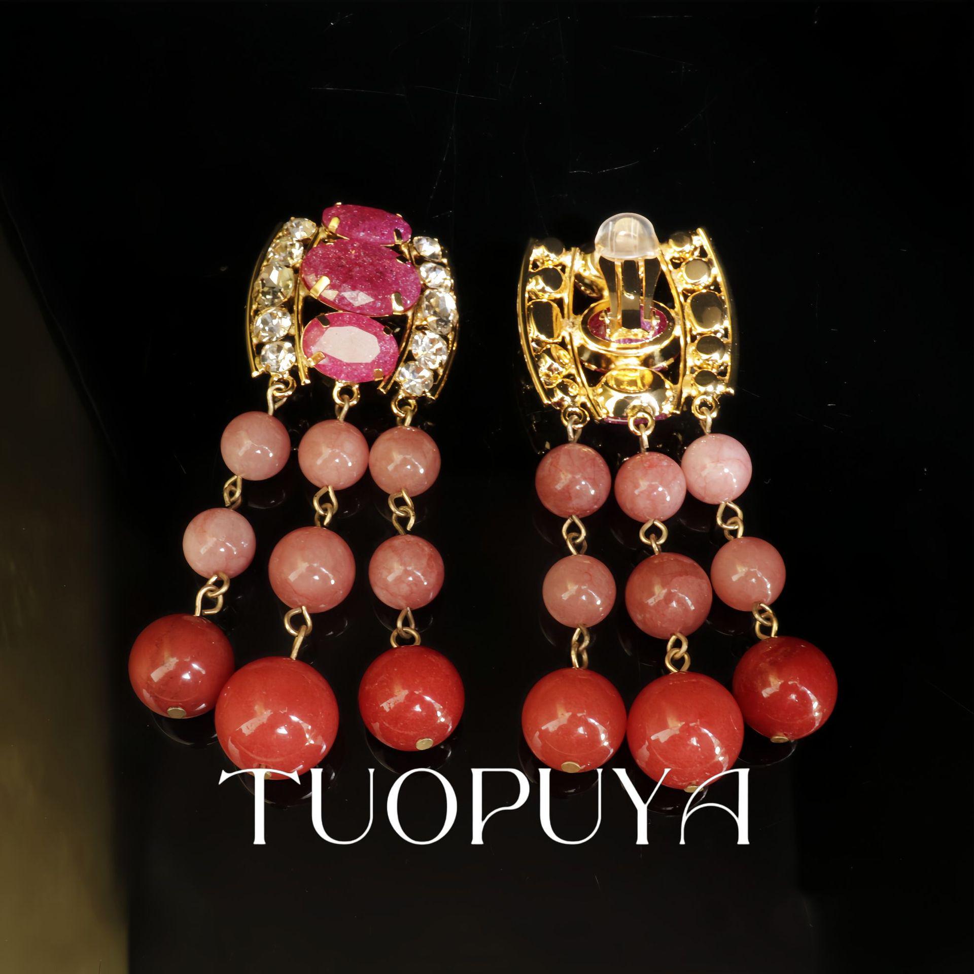 Exquisite Inlaid Rhinestone Copper Tassel Earrings with High-End Feel