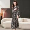 Floral Print Long Casual High Long Black Pockets Black and White Floral [Seira] Dress, Sleeve, Dress, Knee-Length, Waist, A-Line, Spring/Autumn,