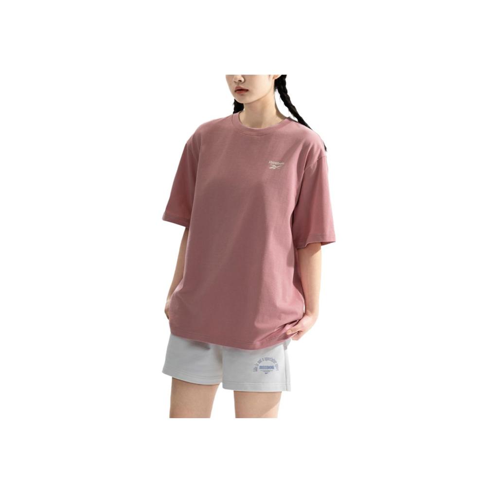 Reebok Casual Simple Comfortable Versatile Loose Round Neck Short Sleeve T-Shirt Unisex Tops Light-Pink 24SRM433UGF2