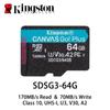 Kingston 64GB 170MB/s microSDXC 128GB,256GB Canvas Go! Plus Class 10 UHS-I U3 V30 A2 microSDXC Memory Card SDCG3/64GB/128GB/256GB
