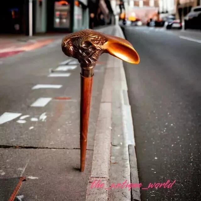 Antique Victorian Wooden Walking Cane Sticks Rabbit Head Handle Vintage Designe