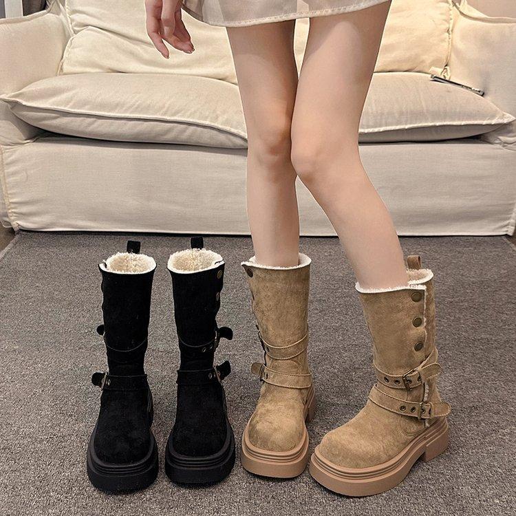 Two Wear Velvet Commuter Neutral Punk Fashion Boots 2025 Autumn and Winter New European, American British Style Versatile Martin Boots Women