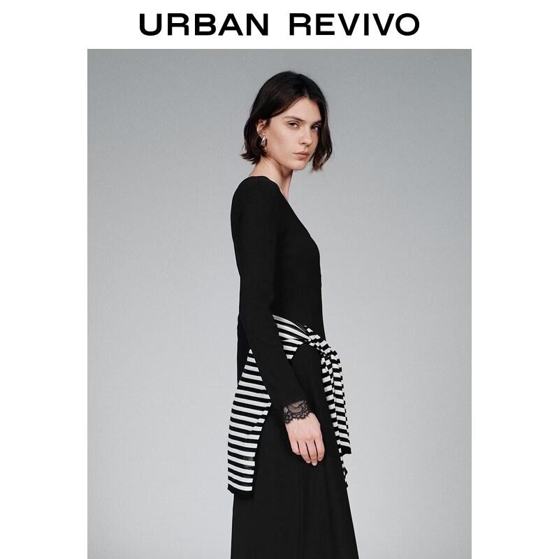 UR 2026 Spring Lace-Panel Button-Detail Slim Long Dress