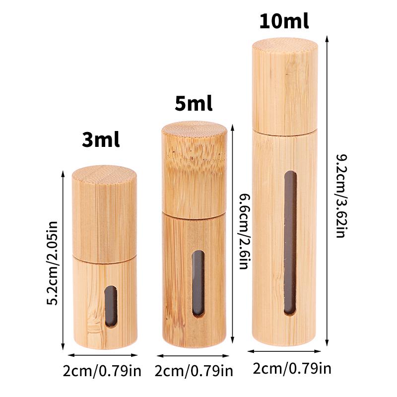 Bamboo Roll On Bottle 3/5/10Ml Wood Roller Bottle Essential Oil Lip Gloss Refillable Tube Empty Jar Glass Bottle Perfume 1Pc