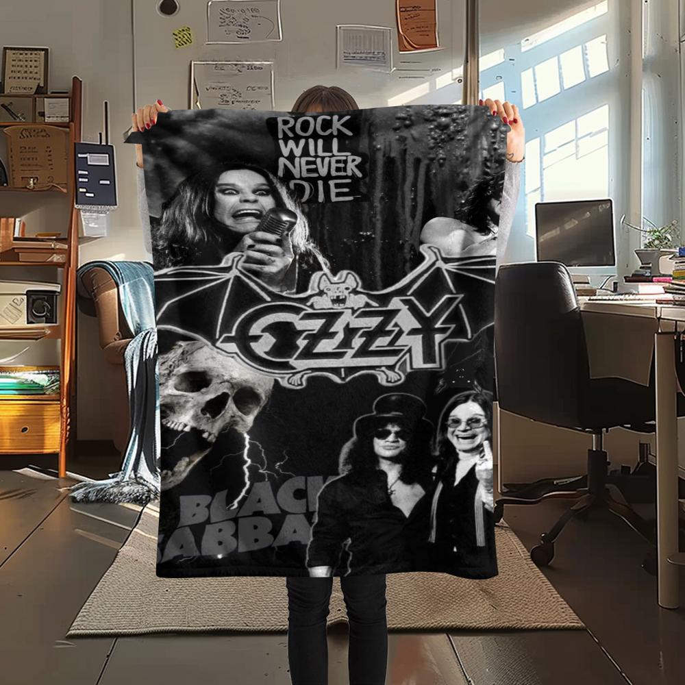1Pc Ozzy Osbourne Print Flannel Blanket, High quality Comfortable for All Seasons, Home Decor, Warmth and Comfort, Perfect for Gifts