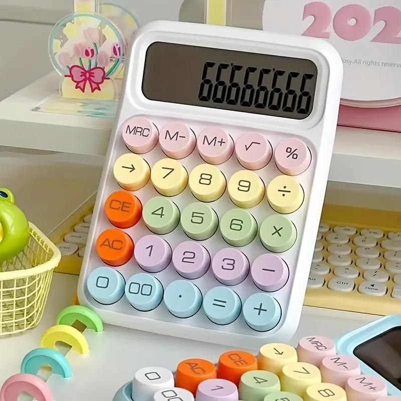 1pc Keyboard Calculator Office 12-digit Mechanical Calculator Cute Candy Color Calculator Battery not included