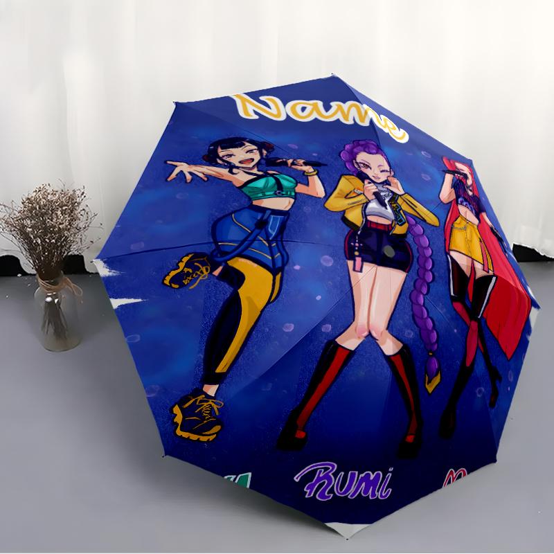 Ombrello Stampato Personalizzato con Nome K-KPop Demon Hunters - Apertura/Chiusura Automatica, Struttura Robusta a Otto Stecche, Ombrello Pieghevole Automatico