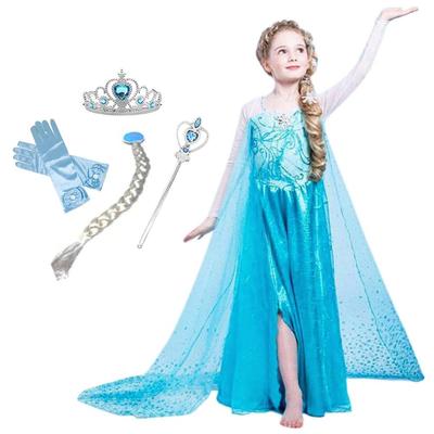 Prinzessinnenkleid für Kinder Cosplay Kostüm Luxus Set Eisblaues Band Geflochtenes Herz Magisch Original 110cm ST331D [GELAUFWÜRDIG] 6-teilig - (Prinzessinnenkleid,