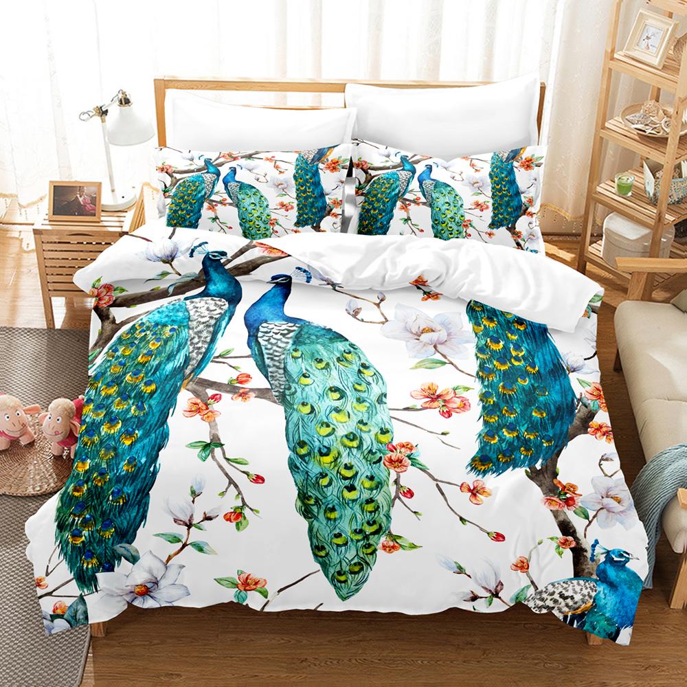 Peacock Duvet Cover King Size Pretty Animal Pattern Bedding Set Peacock Feather Printed Decor with Pillowcase for Girl Kid Adult