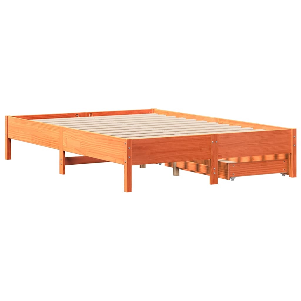 Solid Wood Bed Frame without Mattress Wax Brown 120 x 200 cm Pine Wood