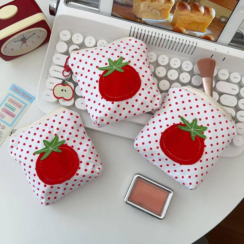 Red Polka Dot New Tomato Coin Purse Mini Bag, Compact and Portable Lipstick Headphone Bag Storage Bag.Travel Packing
