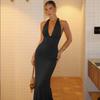 European and American Women's Clothing Summer New Solid Color Sleeveless Sexy V-neck Neck Strap Backless Dress