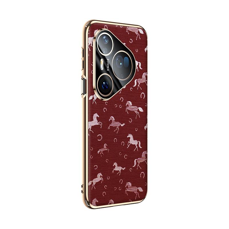 Applicable to Huawei pura80pro mobile phone case electroplated horse p70pro lens all-inclusive anti-drop 80ultra leather case