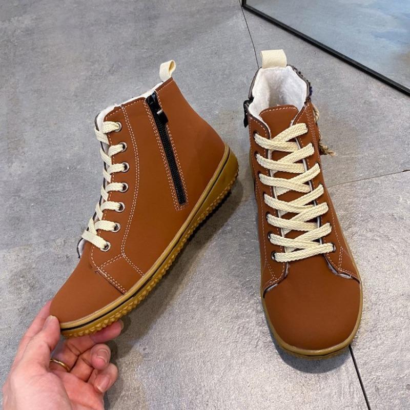 Large size snow boots women's autumn and winter new wind velvet thickened warm lace-up short cotton shoes