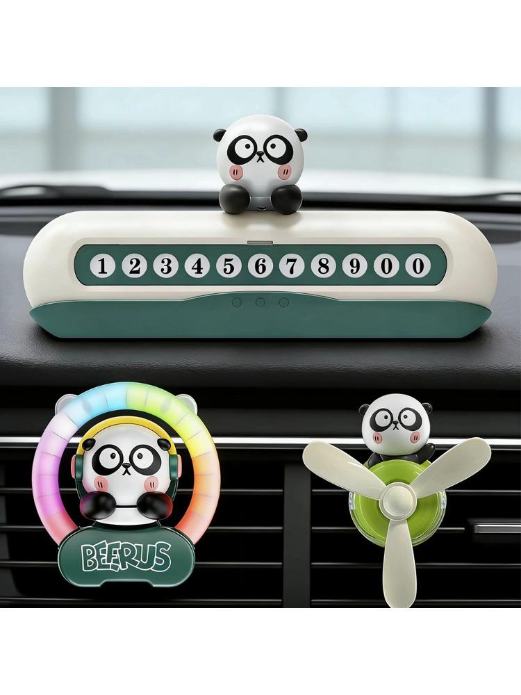 

3 in 1 Set:Car Temporary Parking Plate Phone Holder Aromatherapy Ambient Light Vent-Mounted Cartoon Aromatherapy Diffuser