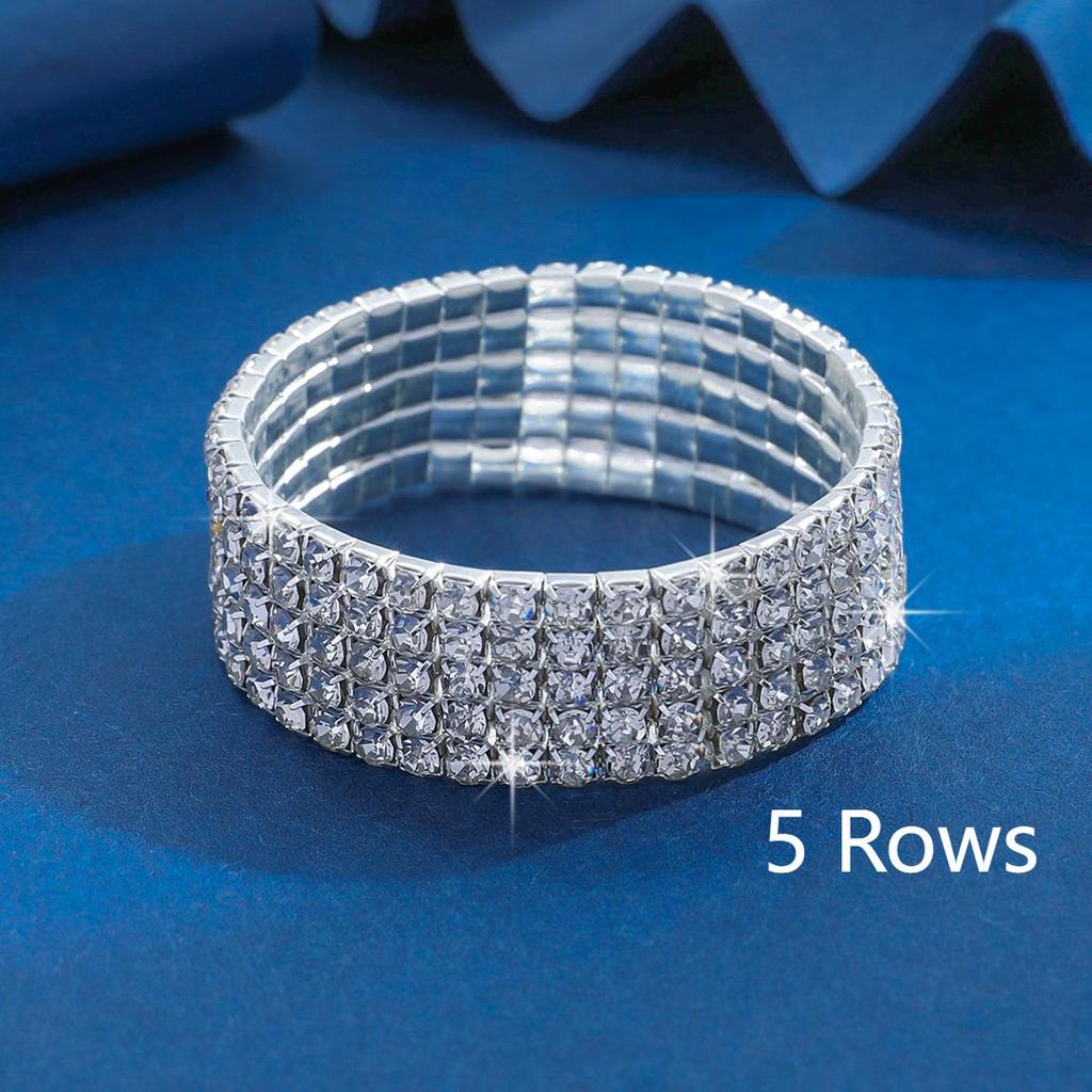 Bracelet Tendance Luxe Léger Multi-rangs Réglable Élastique Zircon Complet Zircon Adapté pour Voyage, Fête, Festival Cadeaux