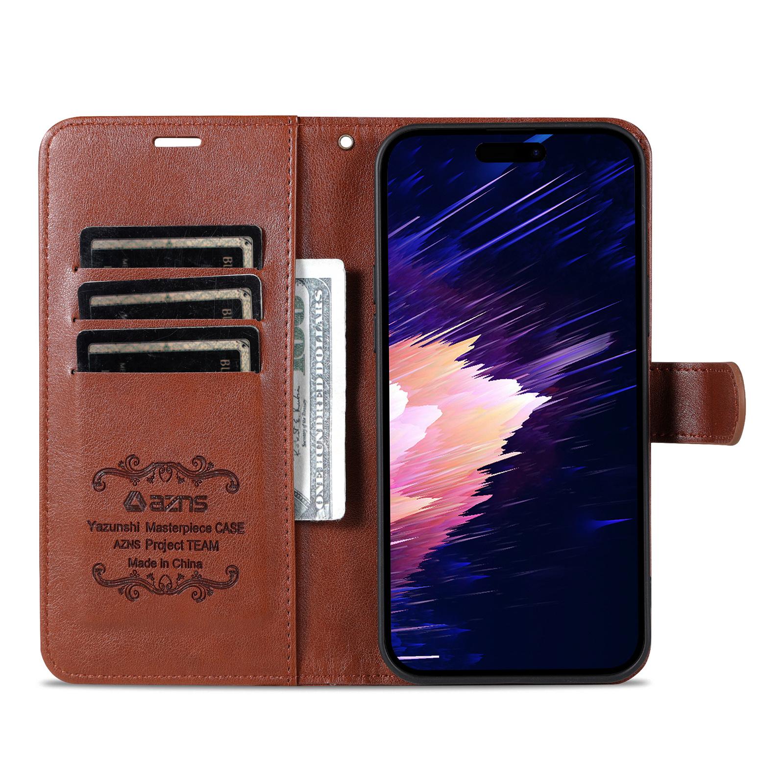 

AZNS For iPhone 16e Case Anti-Scratch PU Leather Stand Wallet Phone Cover Black
