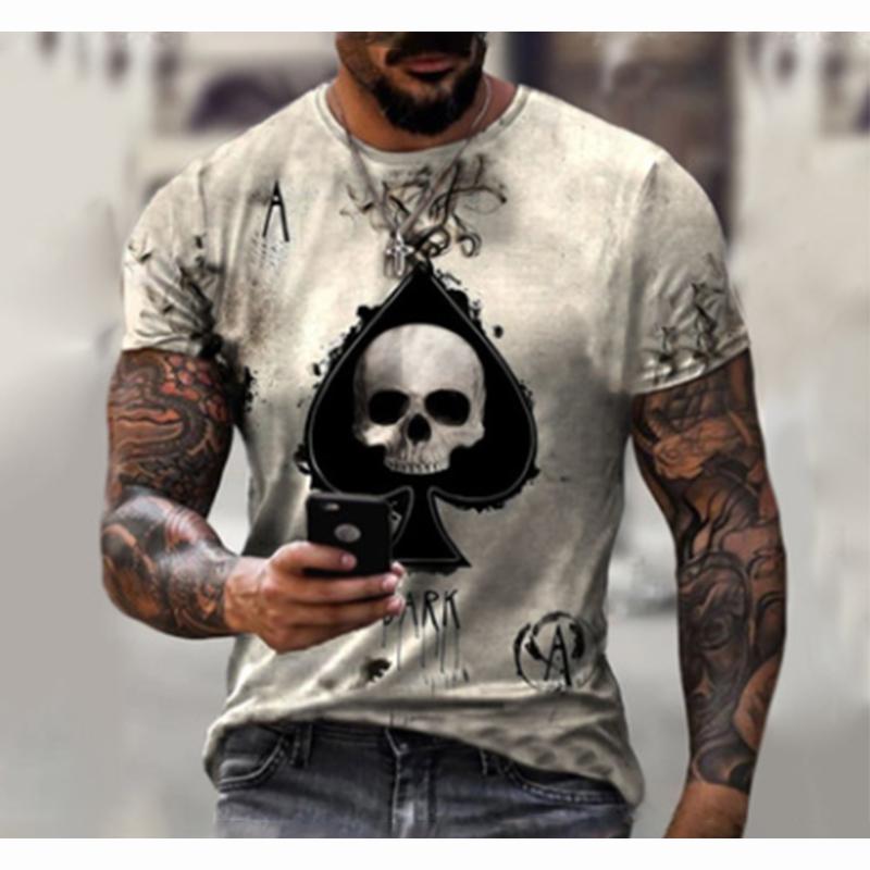 

Черно-белые покерные принты с реалистичными черепами и классные футболки для повседневной носки. 6XL