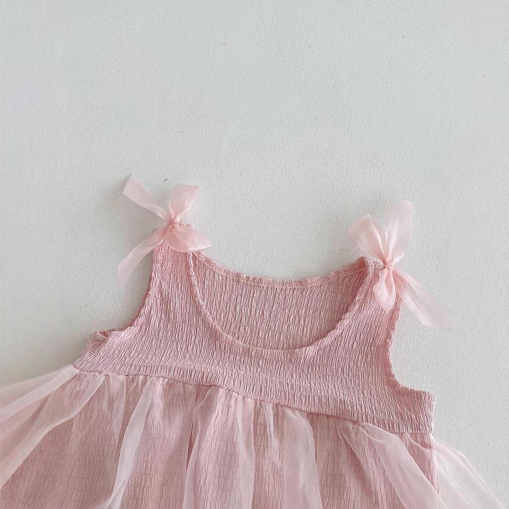 Summer Baby Romper: Pink Mesh Princess Dress with Sweet Bow for Newborn Girls