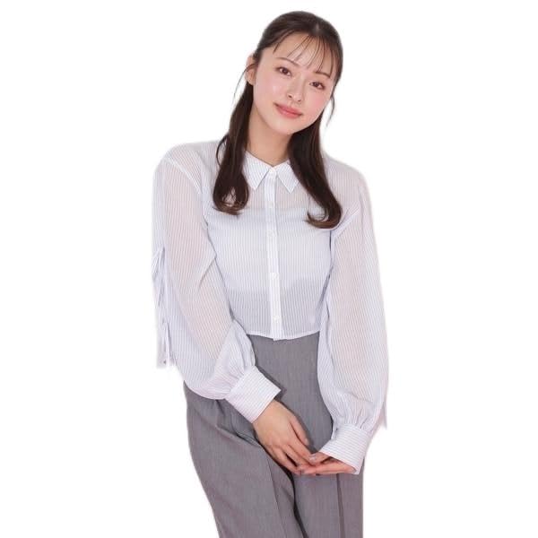 Jill by Jill Stuart Women's Back-Gathered Sheer Shirt, Blue Stripes