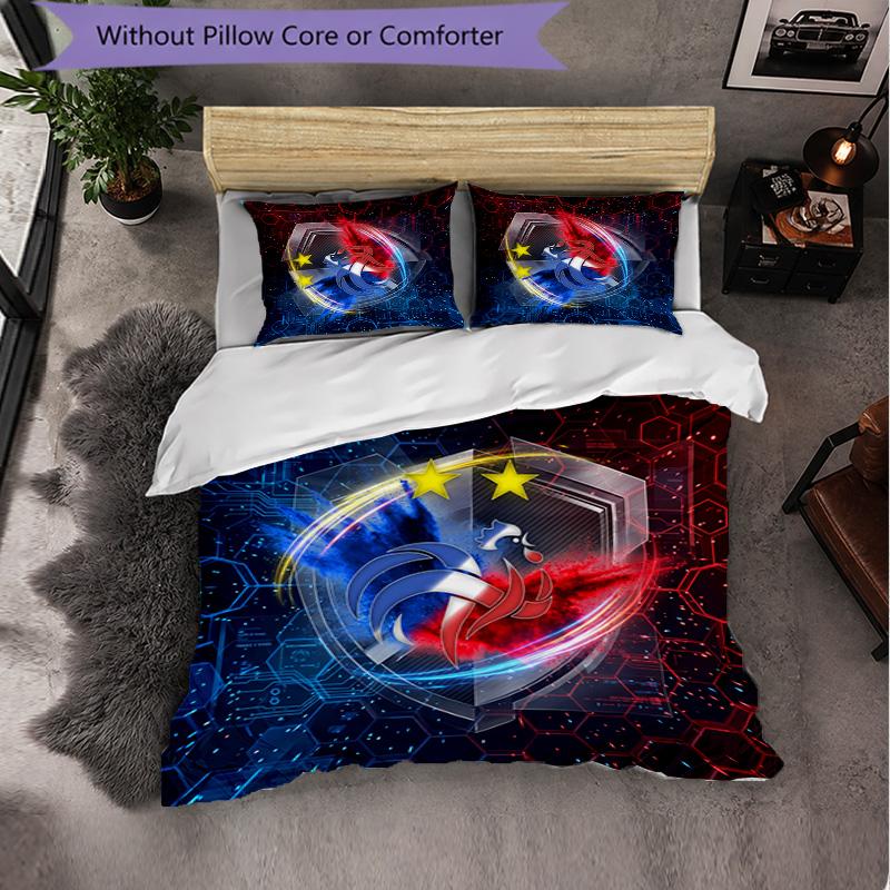 France Football Pattern 3 Pieces Bedding Set Soft Microfiber Duvet Cover with Pillow Cases for Bedroom