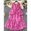Retro Lantern Sleeve Lace-up Stylish Floral Dress