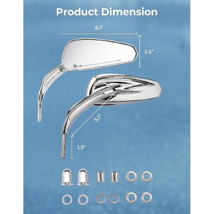 KEMIMOTO Motorcycle Rear View Mirrors Motorcycle Mirrors Long Stem Compatible With Dyna Softail Sportster Road King Street Glide Road Glide 1982-2024