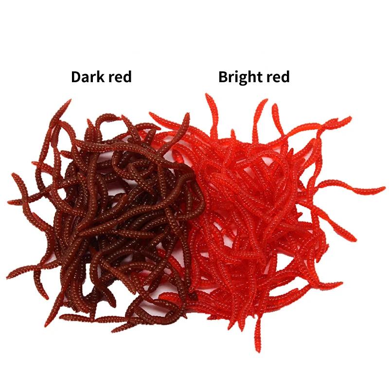 10/50pcs Four Section Earthworm Bait Lure 6cm Red Soft Worm with Fishy Smell Offshore Angling Simulation Soft Bait Ornaments