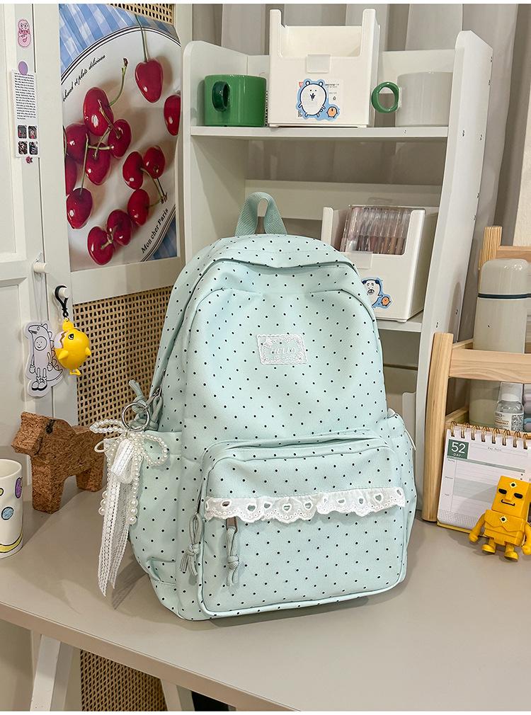 Schoolbag Japanese milk blue wave point girl backpack atmosphere lace lace gentle sweet sister travel photo small backpack