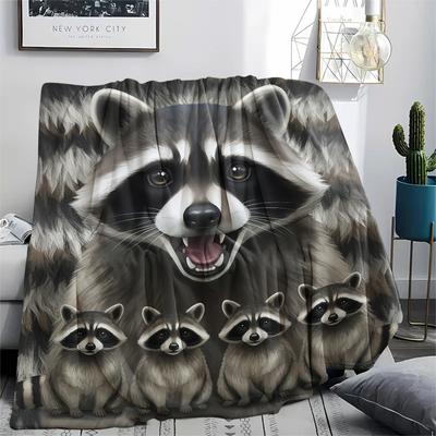 1Pc Raccoons and Sloth Print Flannel Blanket, High Quality Comfortable for All Seasons, Home Decor, Warmth and Comfort, Perfect for Gifts