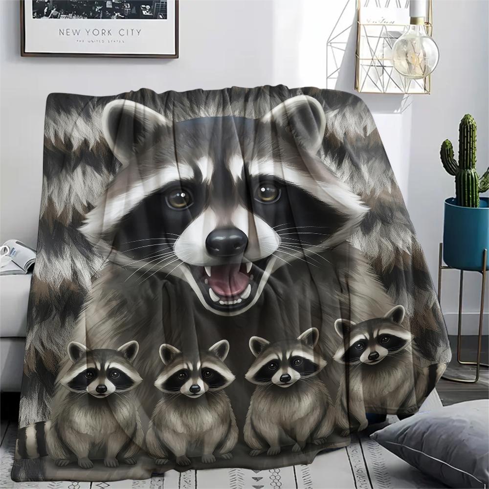 1Pc Raccoons and Sloth Print Flannel Blanket, High quality Comfortable for All Seasons, Home Decor, Warmth and Comfort, Perfect for Gifts