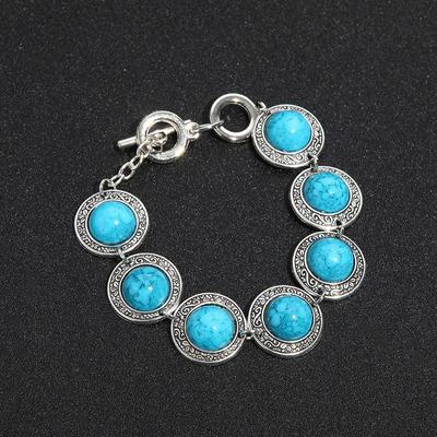 Bohemian Vintage Ethnic Wind Green Stone Bracelet Solid Tibetan Handicraft Bracelet Women's Accessories Bracelet