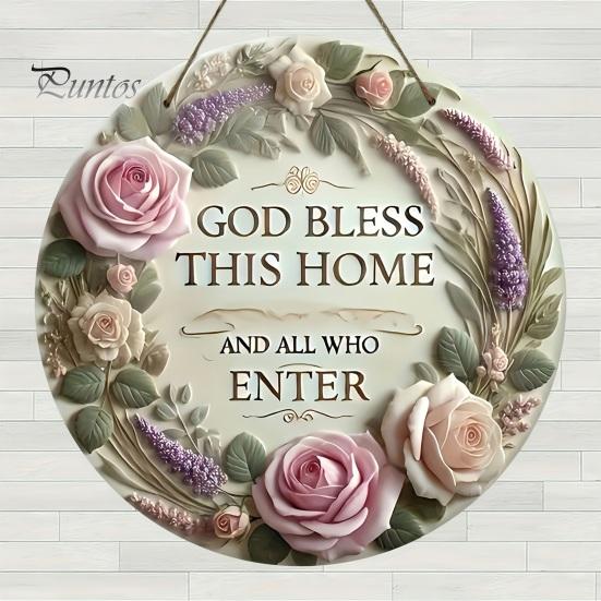 Warm Atmosphere Wall Plaque Wooden Rose Door Hanger Sign, Front Floral Hanging Plaque, Decorative Rustic Farmhouse Home Decoration Ornament with Rope