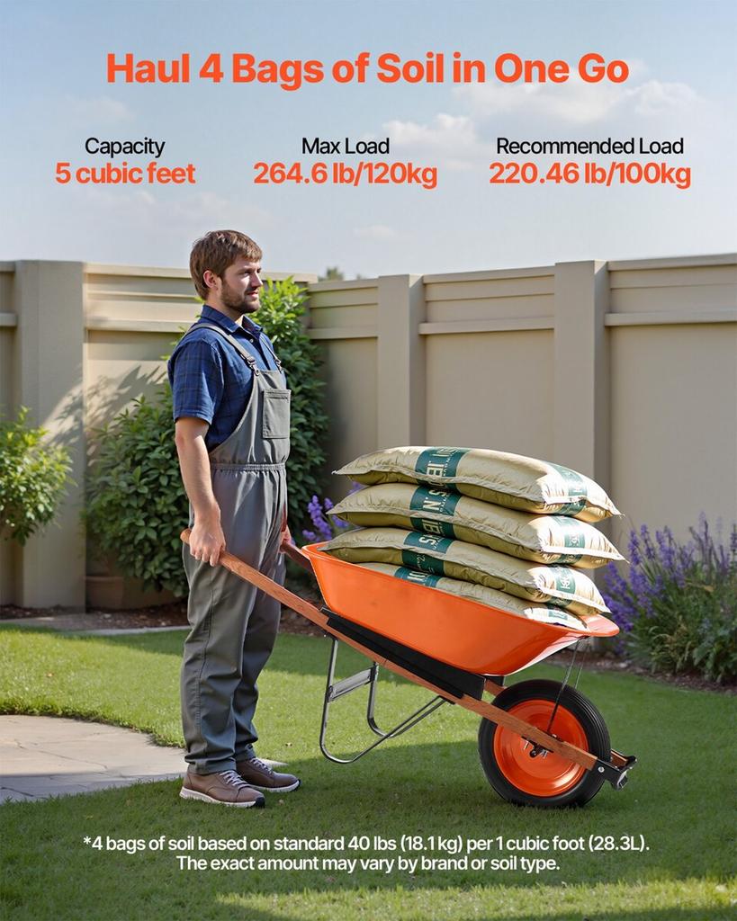 Wheelbarrow Cart One Wheel Garden Dump Cart 330 lbs Yard Utility Cart