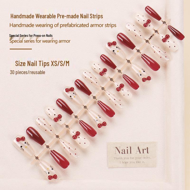 

Douyin Trend Wearable Cartoon Cat Eye Polka Dot Handmade Nail Pieces Glue Type
