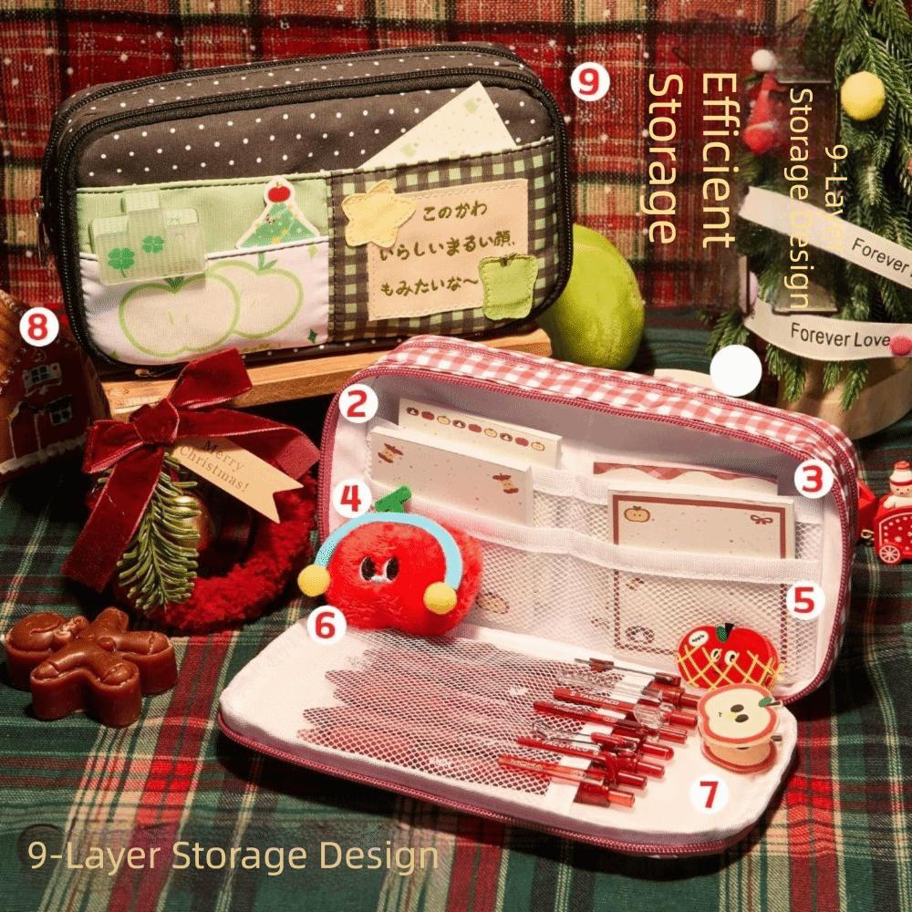 Polka Dot Zipper Pencil Pouch Patchwork Style Pen Storage Bag  Everyday Storage
