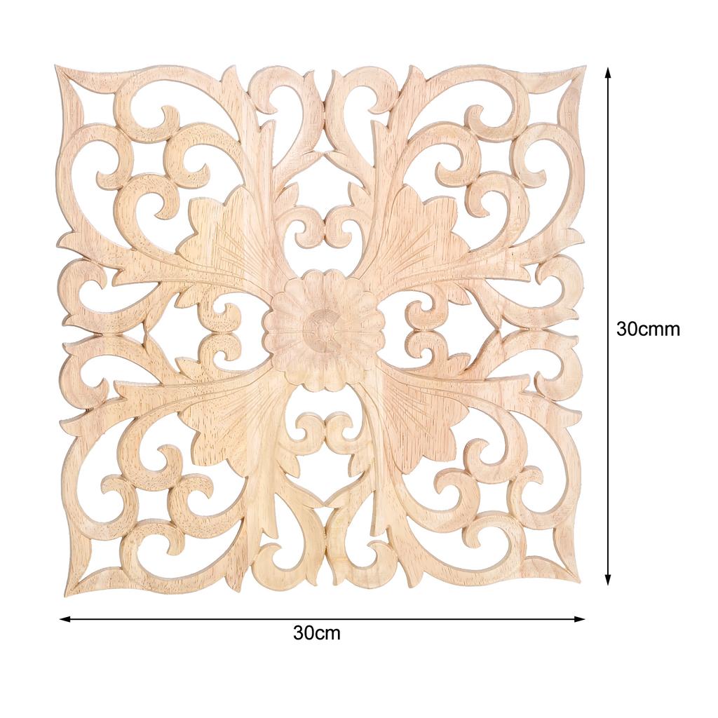 1pc Square Carved Unpainted Wood Ornamental Applique Mouldings Onlay Decal Hollow Flower Cabinet Furniture Decor